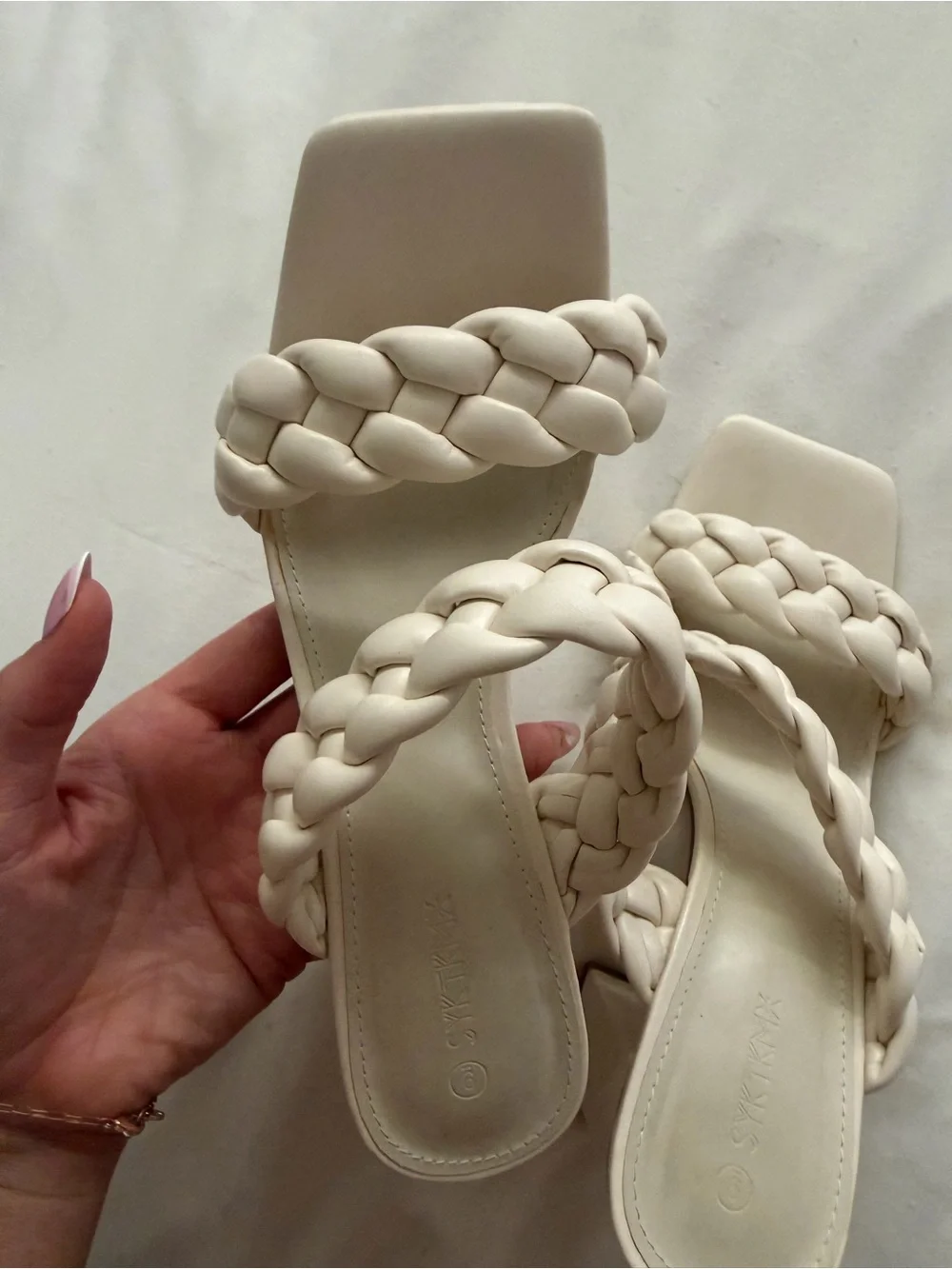 Amazon Braided Double-Strap Slide Heels in Cream